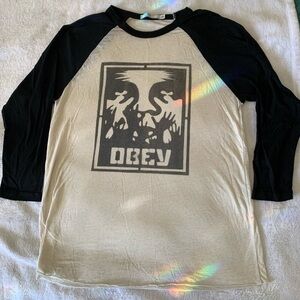 Obey Andre The Giant Black and Cream Baseball Shirt